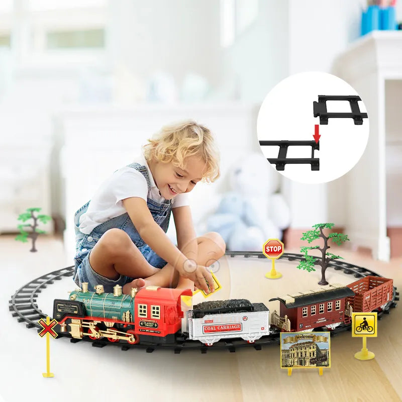 Trem de controle remoto elétrico e conjunto ferroviário para crianças