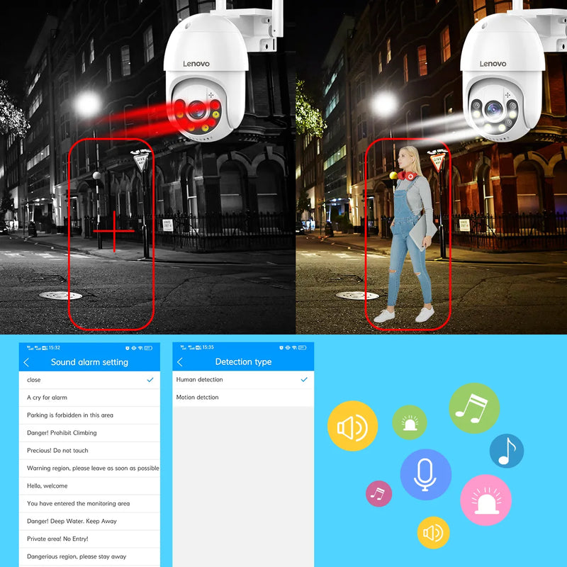 Camera Vigilância Casa Inteligente Ao Ar Livre 4X Zoom Digital Cor Visão Noturna Impermeável