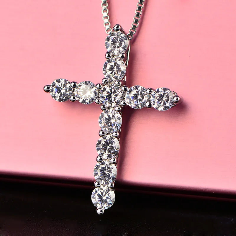 16-24inches 925 Sterling Silver Necklace Box chain Shiny crystal classic cross Pendant For Women men Fashion Jewelry Gifts