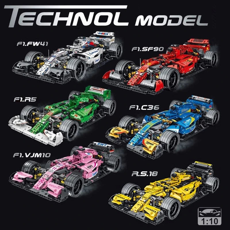 1200pcs High-Tech Formula Cars 023005 Red F1 Building Blocks Sports Racing Cars Super Model Kits Bricks Toys for Kids Boys Gifts