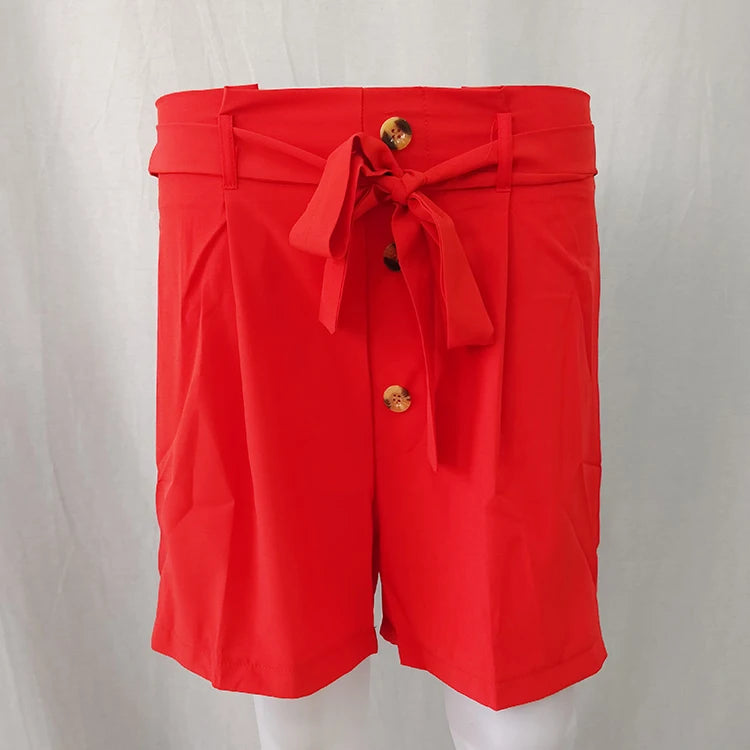 Shorts de botões de cintura alta feminina