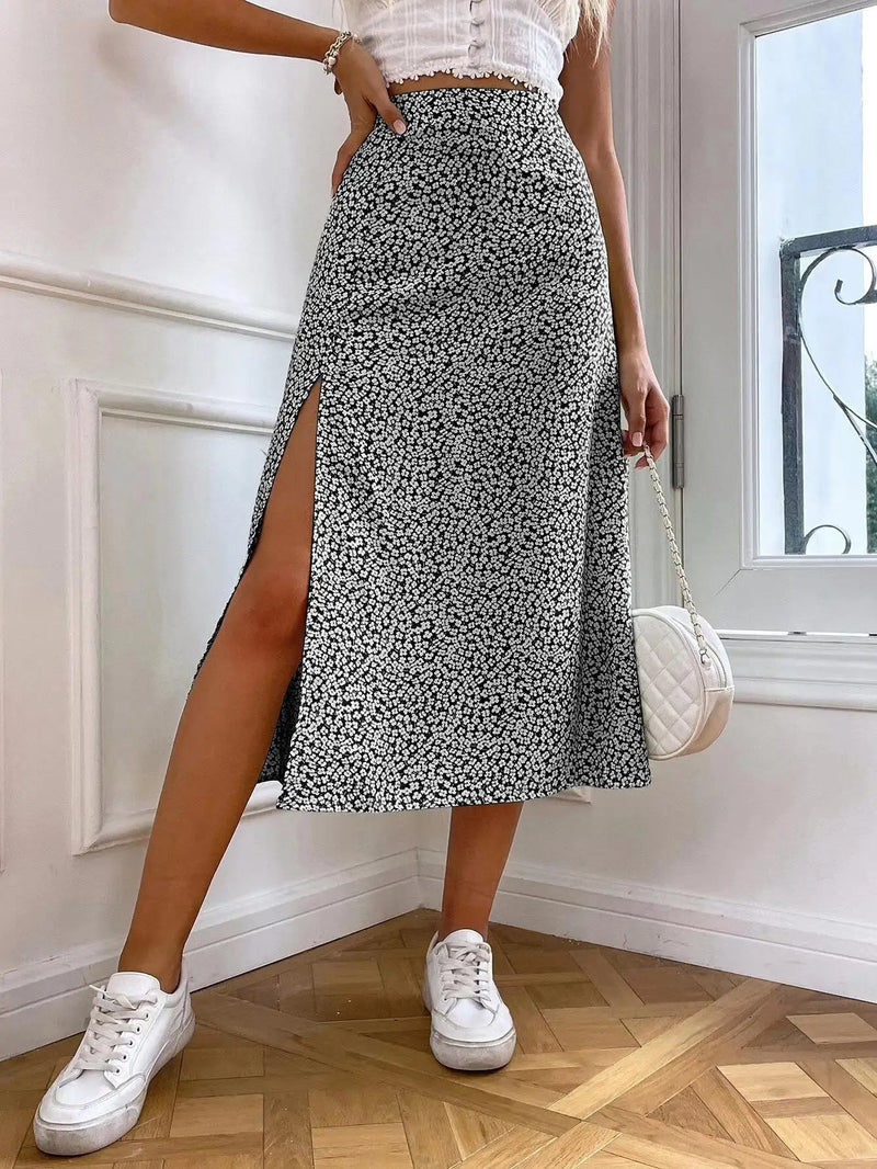 2023 Autumn New European and American Floral Half Skirt  Cross Border Foreign Trade Split A-line Wrap Hip Mid Waist Long D