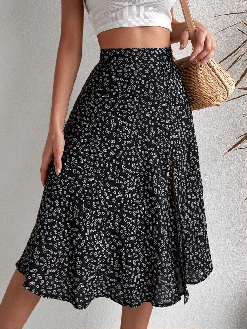 2023 New Women Summer Wrapped Skirts Beach Holiday Clothes High Waist Floral Print Split Casual Summer Midi Skirt Female Sexy Cl